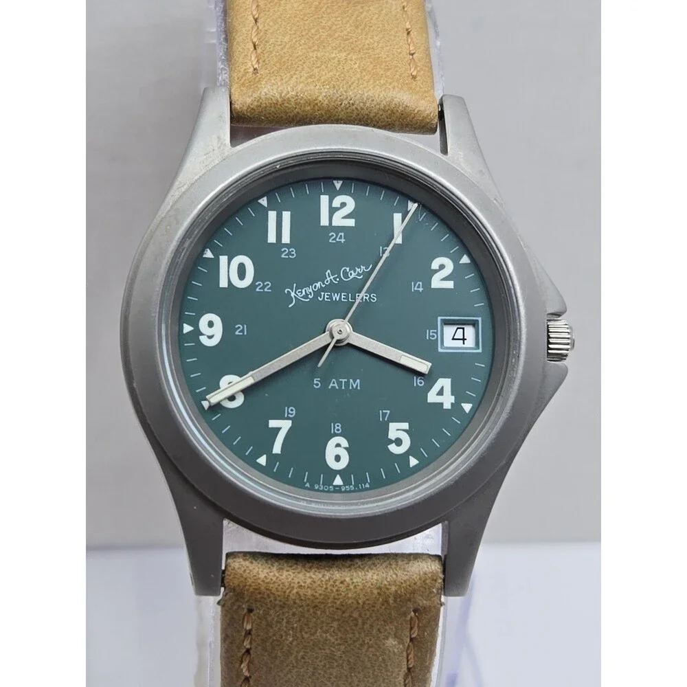 Vintage Kenyon A Carr Jewelers Field Watch Green Dial Swiss 955.114 New Battery